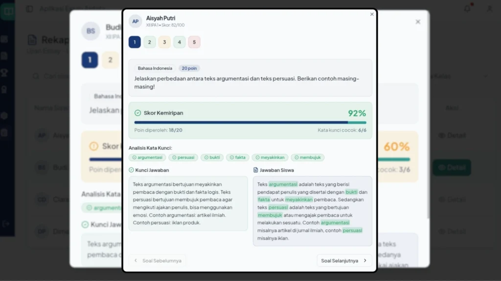 Detail Analisis Jawaban Per Siswa - Jasa Pembuatan Aplikasi Tes Essay Uraian