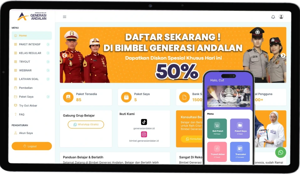 Jasa Pembuatan Sistem Ujian Polri & TNI (CBT CAT) Berstandar Resmi - Mockup Sistem