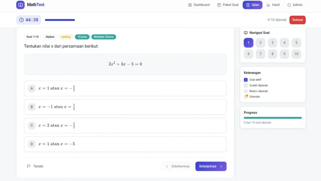 Input Jawaban Rumus Interaktif - Jasa Pembuatan Aplikasi Tes Matematika