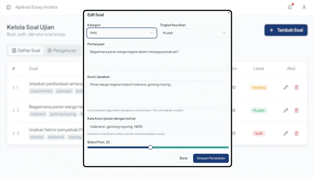 Manajemen Ujian Fleksibel dari Admin Panel - Jasa Pembuatan Aplikasi Tes Essay Uraian