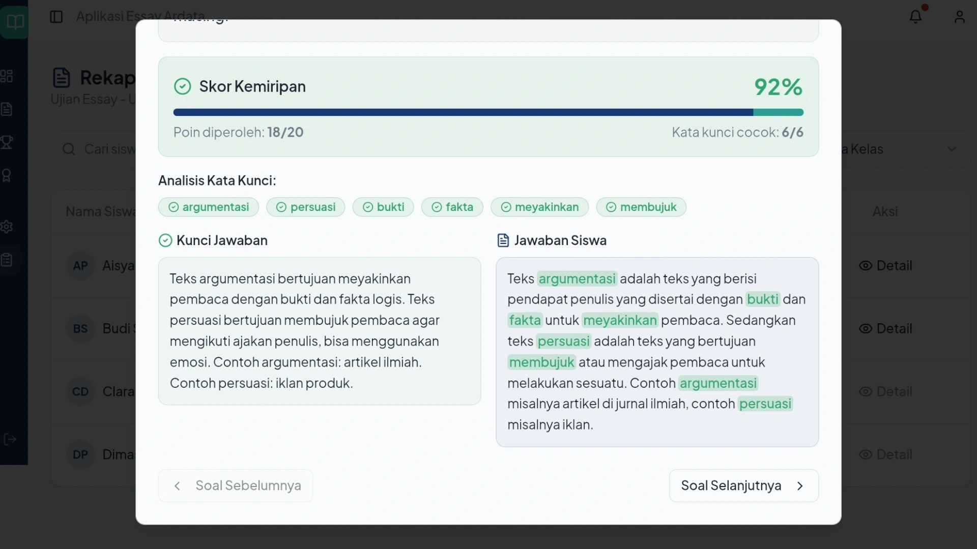 Koreksi Otomatis Berbasis AI Kemiripan Jawaban - Jasa Pembuatan Aplikasi Tes Essay Uraian
