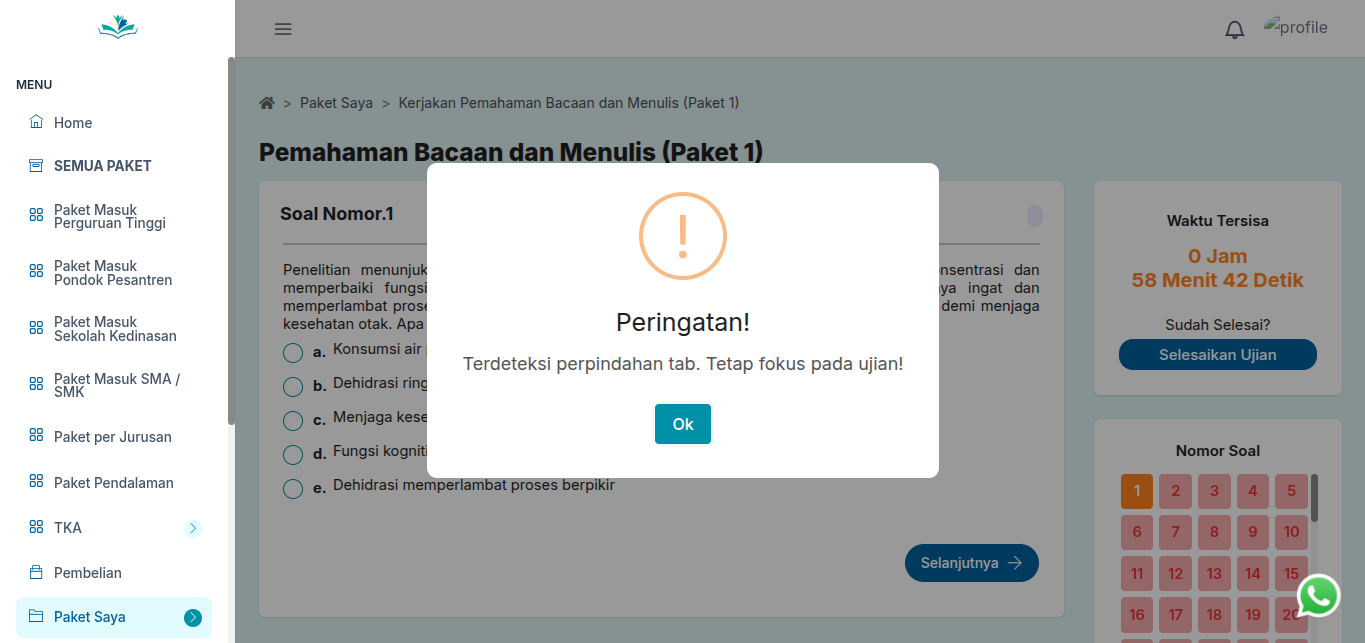 Deteksi Pelanggaran & Blokir Buka Tab - Sistem Ujian Berbasis SEB